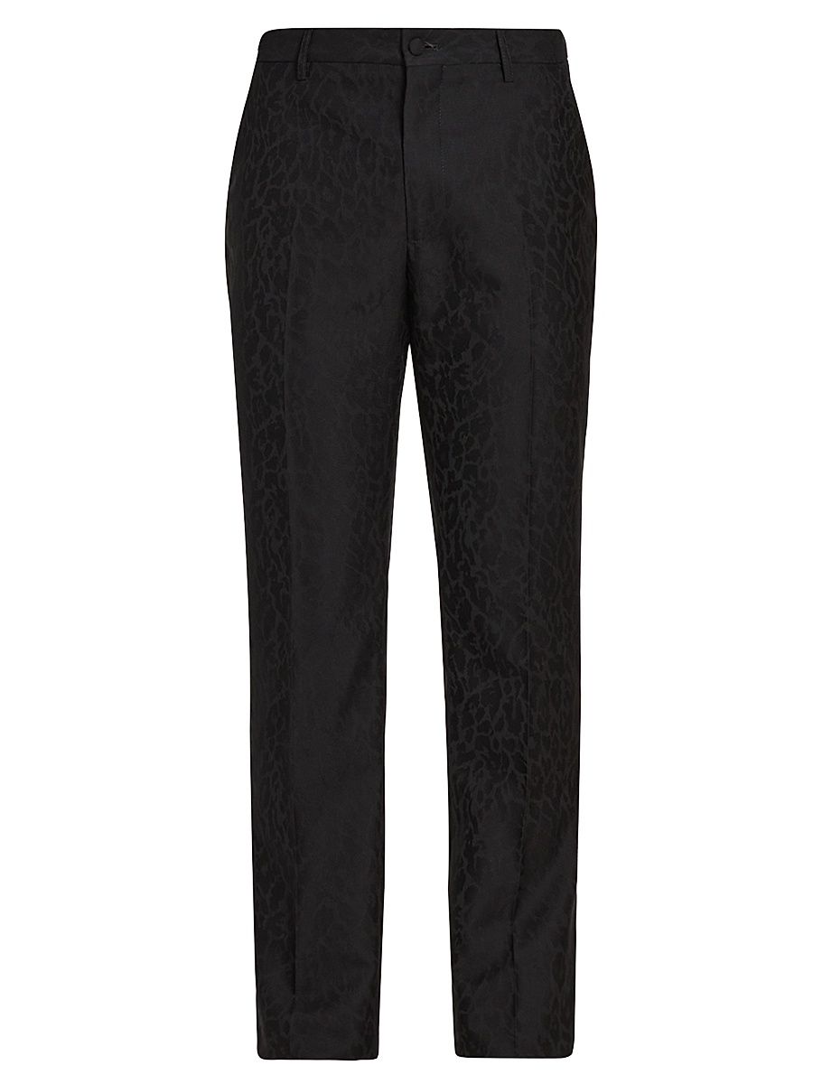 Men's Roma Tonal Animal-Print Straight-Leg Trousers - Black - Size 40