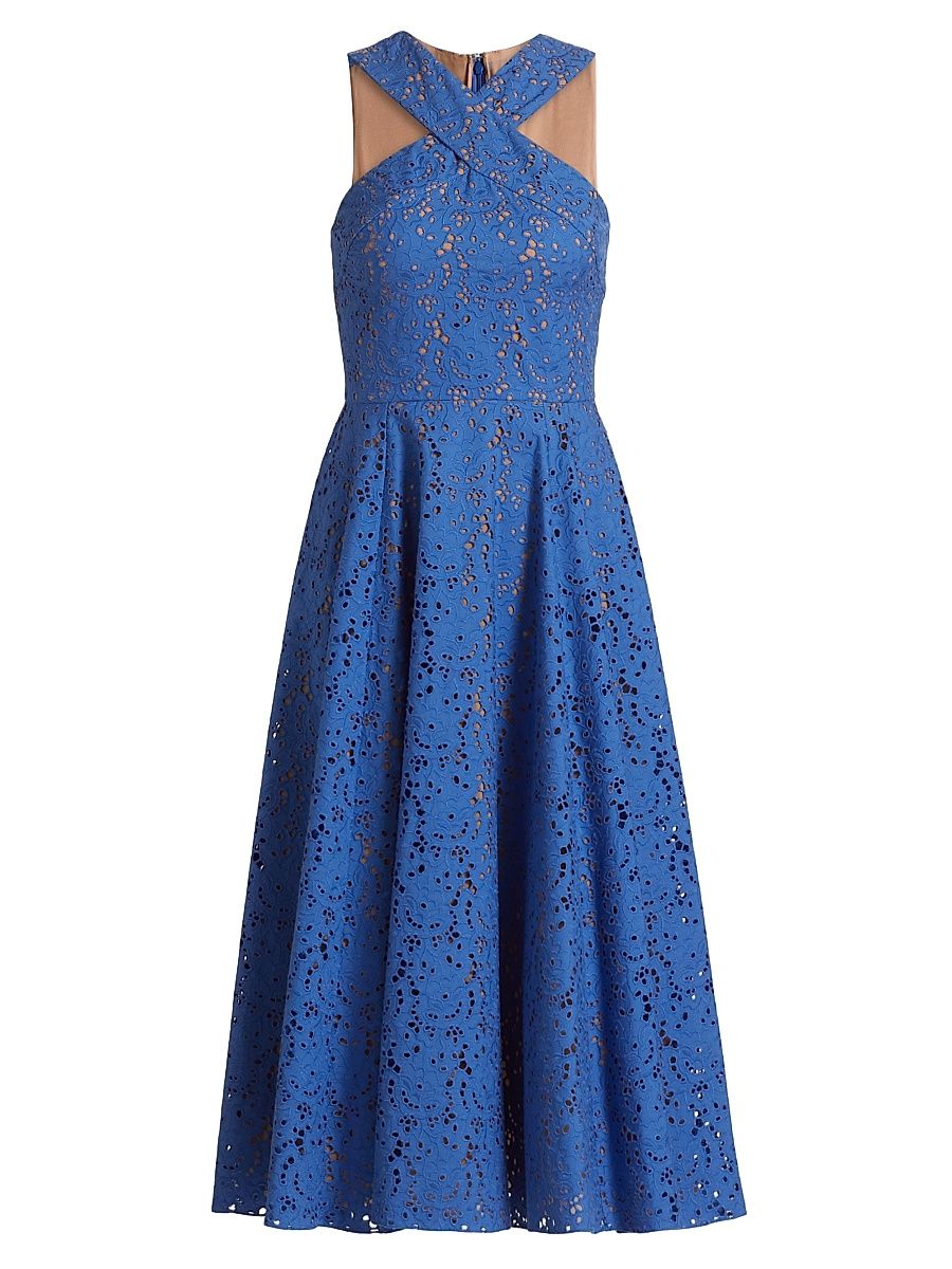 Women's Broderie Anglaise Sleeveless Midi-Dress - Ocean - Size 6