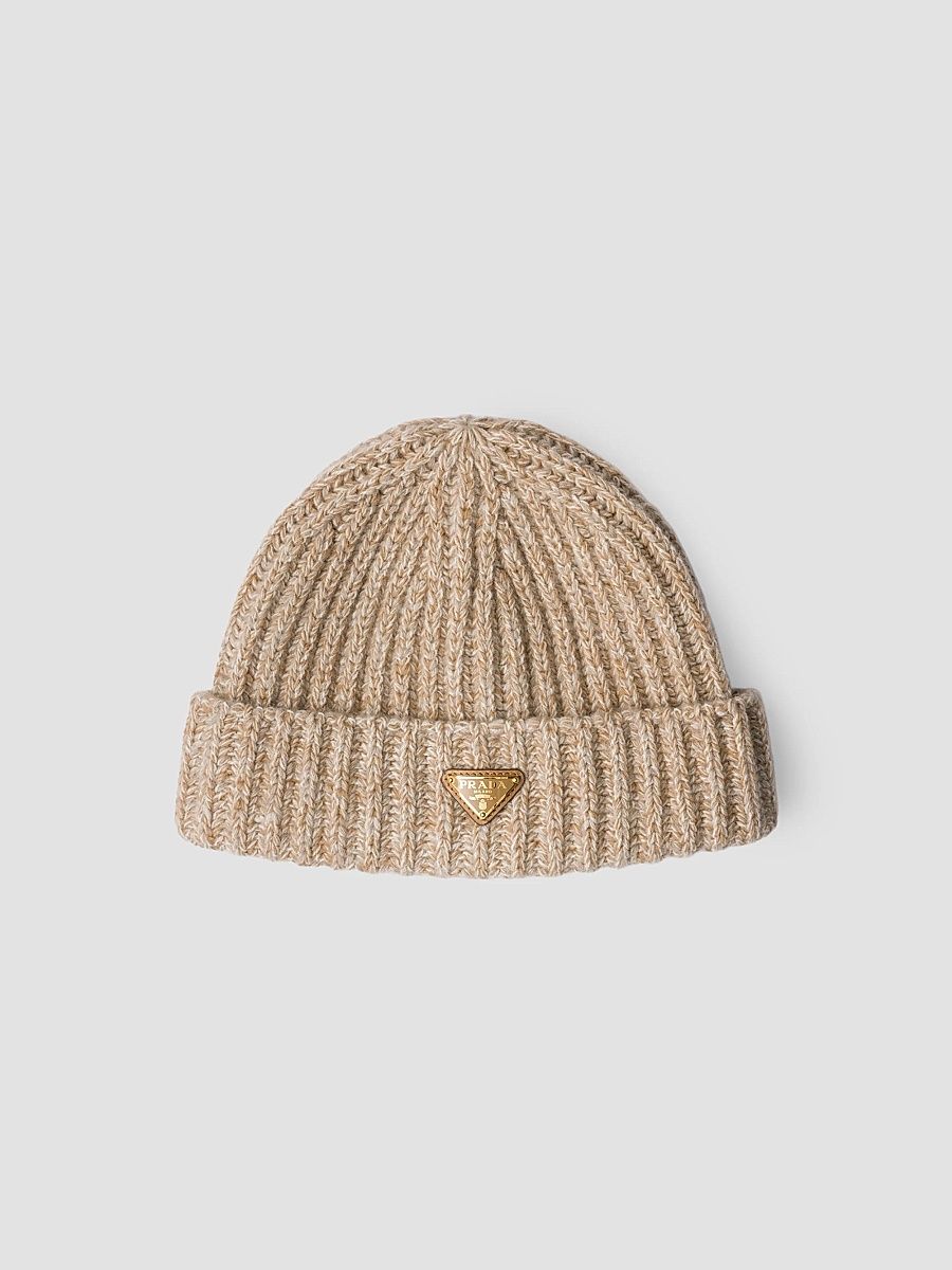 Women's Mouliné Cashmere and Wool Beanie - Beige - Size Large