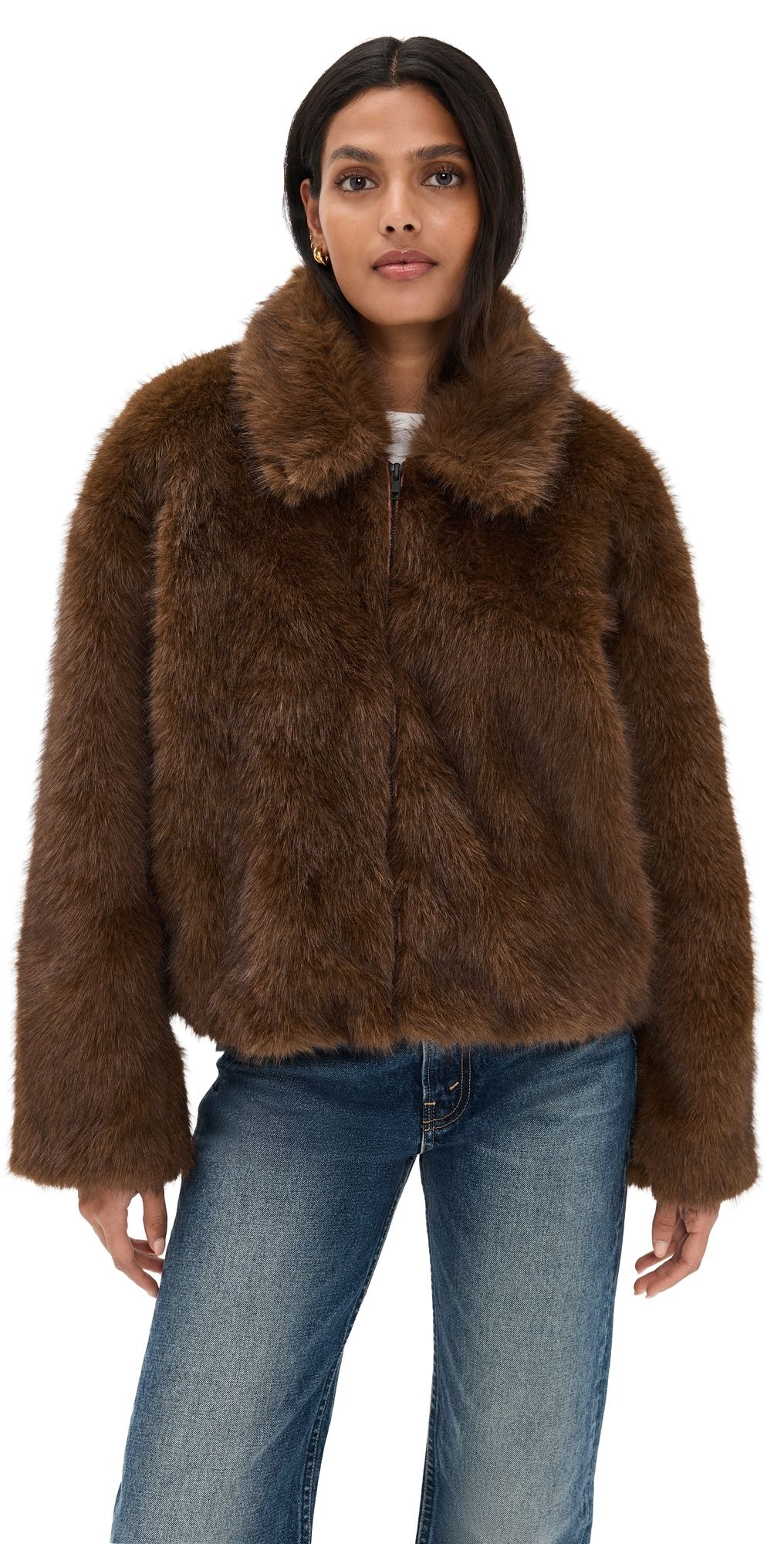 BARDOT Sylvie Zip Faux Fur Jacket Chocolate 6