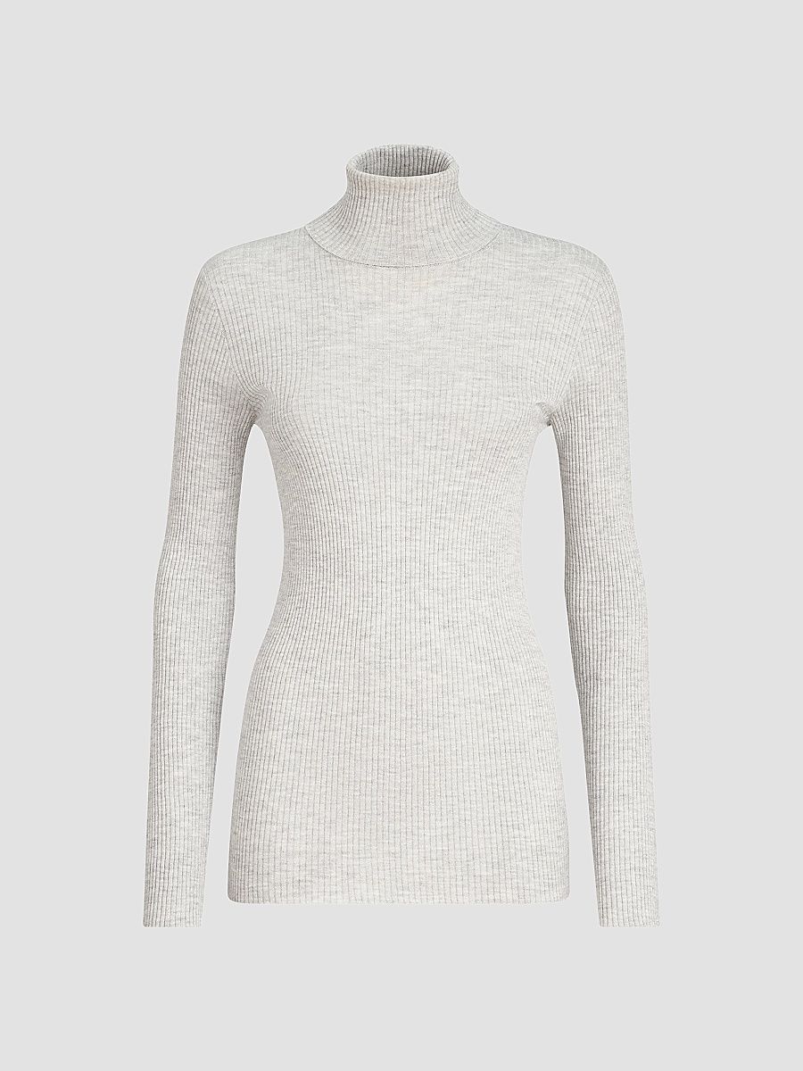 Women's Lightweight Turtleneck Sweater in Sparkling Cashmere and Silk Rib Knit - Light Grey - Size XXXL