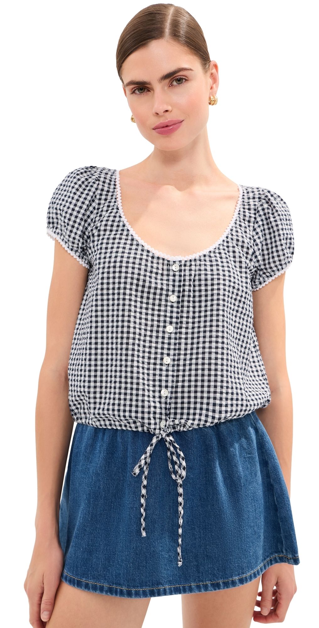 LE BOP Babydoll Blouse Black Gingham XL