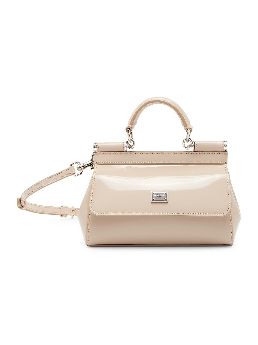 Women's Small Sicily Patent Leather Top Handle Bag - Cappucino