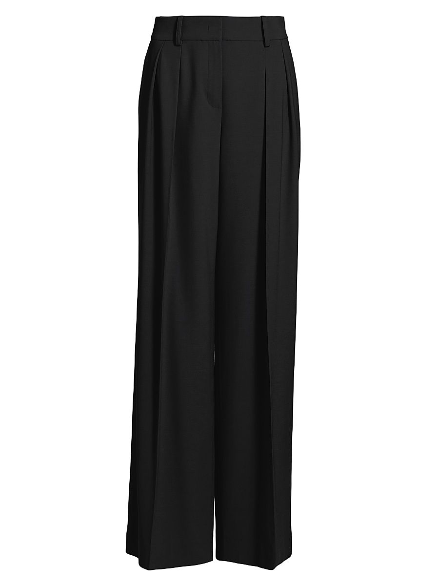 Women's Pleated Wool Slouch Trousers - Black - Size 10