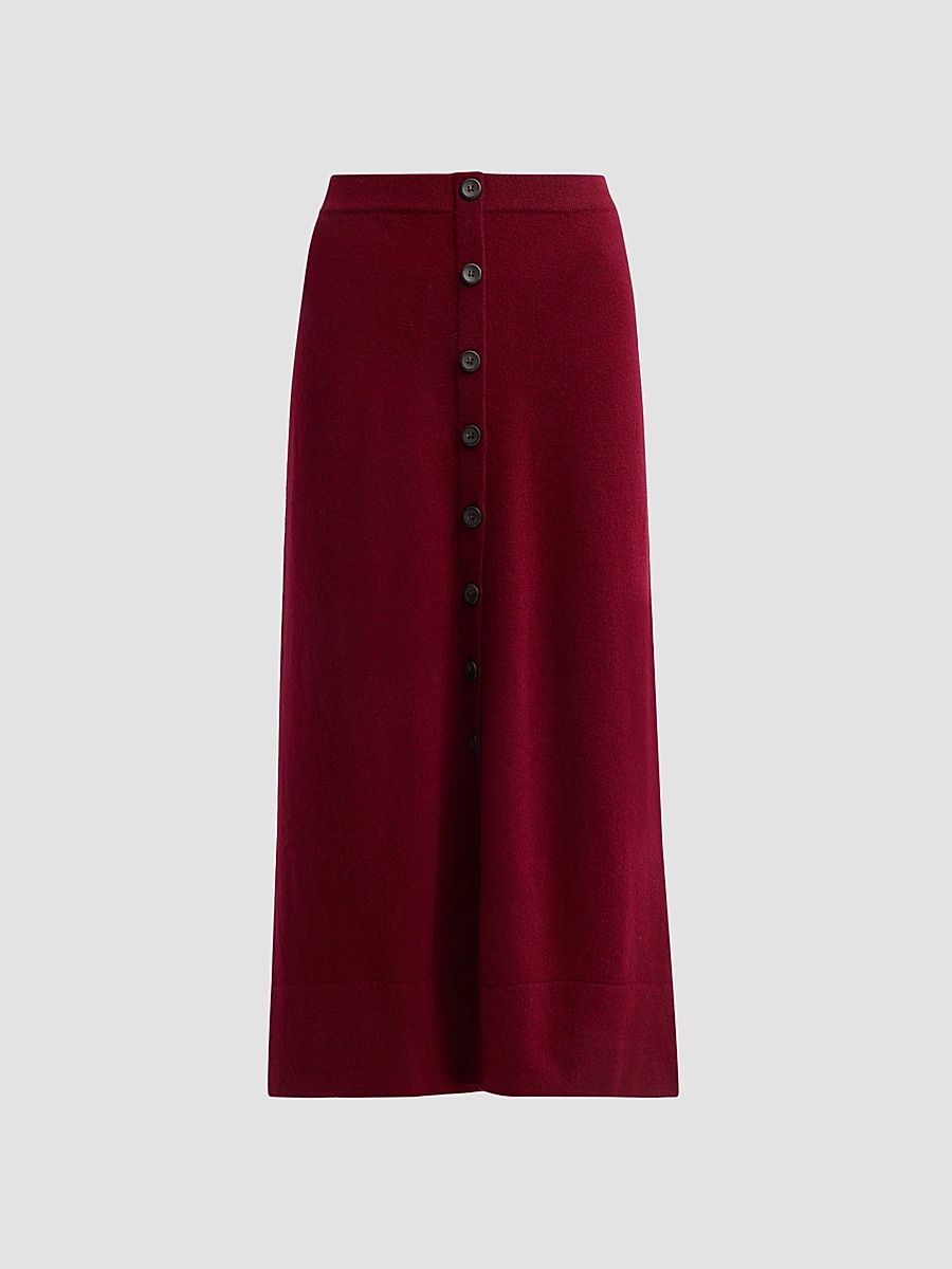 Women's Callahan Cashmere Button-Front Midi Skirt - Grenache - Size XS