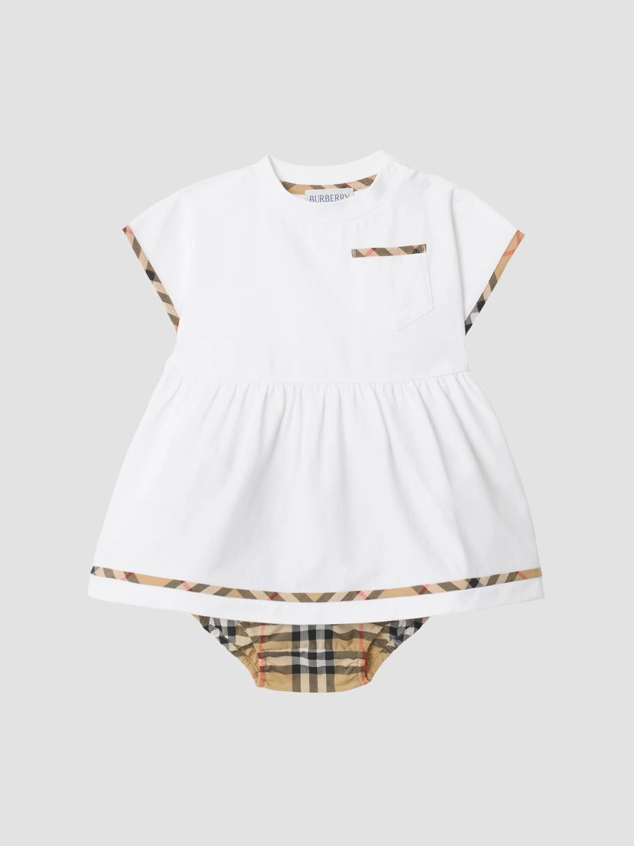 Burberry Girl's Baby Girl's Check Trim Cotton Dress & Bloomers Set - White - Size 9 Months