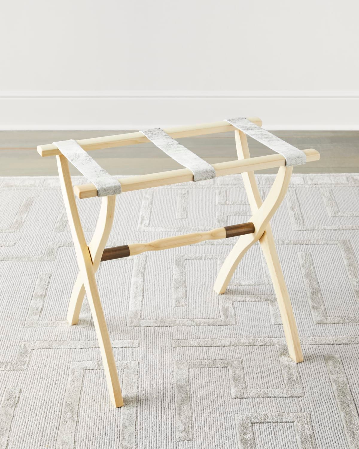 Wood Contour Leg Luggage Rack with Metal Accents