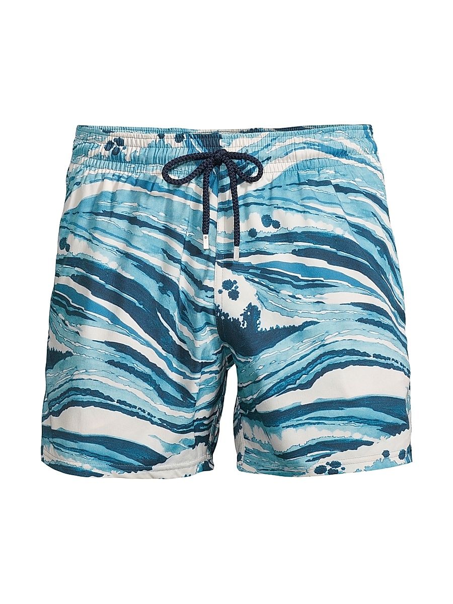 Men's Vilebrequin x Maison Kitsuné Wave Stripe Swim Shorts - Blue - Size XXL