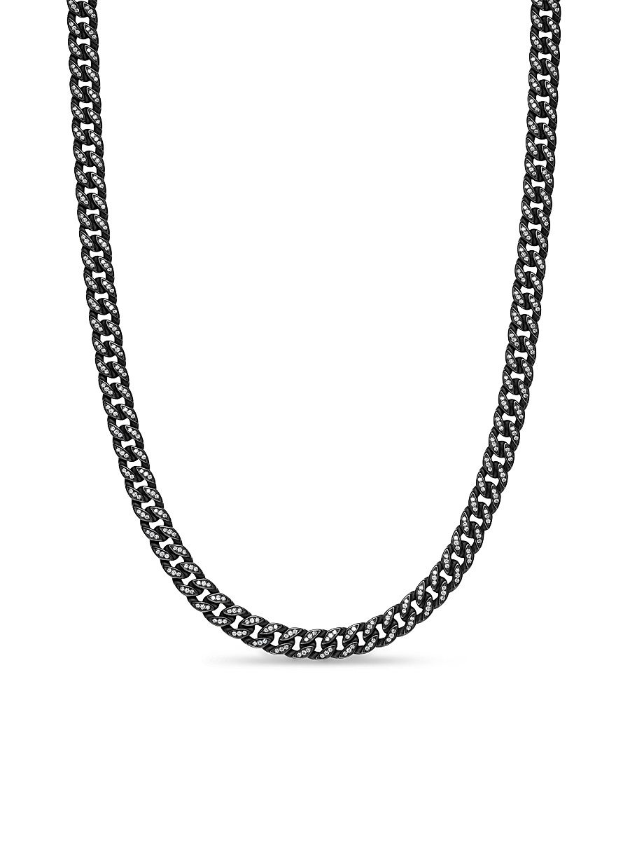 Men's Curb Chain Necklace in Black Titanium - Diamond - Size 22