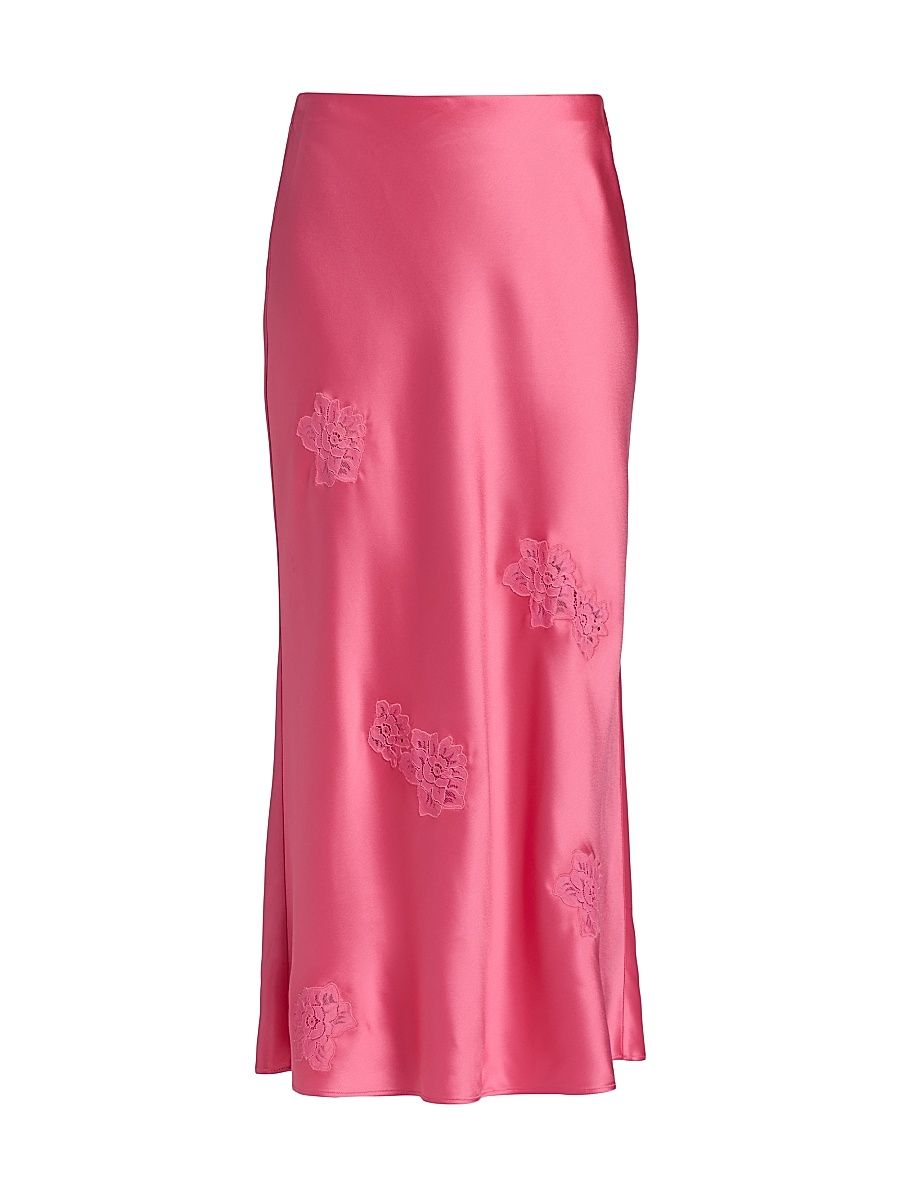 Women's Florina Embroidered Satin Midi-Skirt - Hibiscus - Size XL