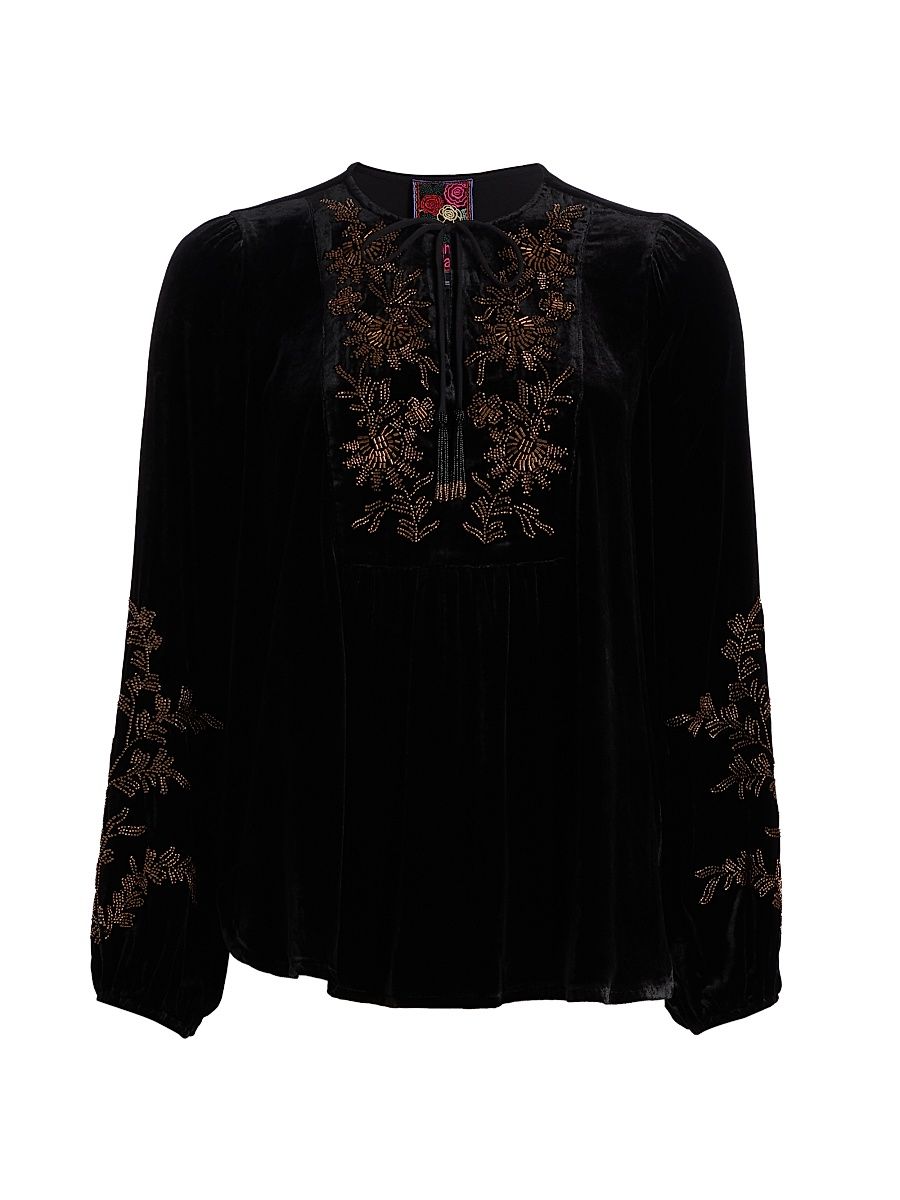 Women's Velvet Prairie Silk-Blend Blouse - Black - Size Large