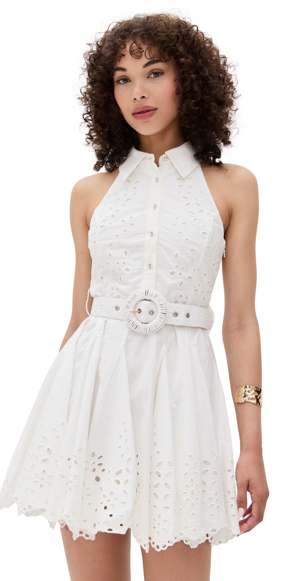 Hemant and Nandita Short Dress with Buckle Belt Off White M