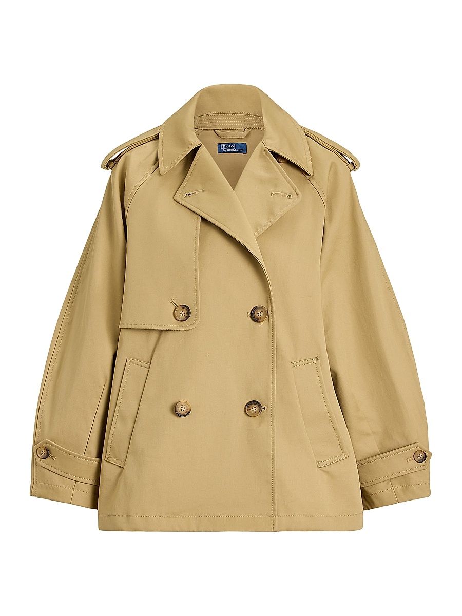 Women's Cotton-Twill Balloon Trench Coat - Khaki - Size Medium