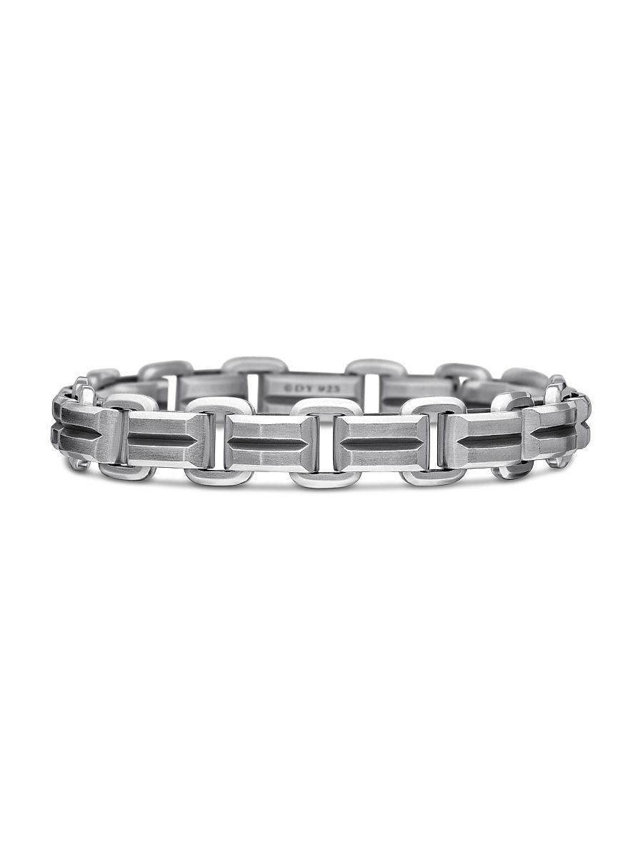 Men's Deco Beveled Link Bracelet in Sterling Silver - Silver - Size Medium
