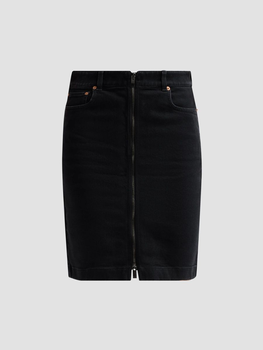 Balmain Women's Zip-Front Denim Mini Skirt - Noir Delave - Size 2