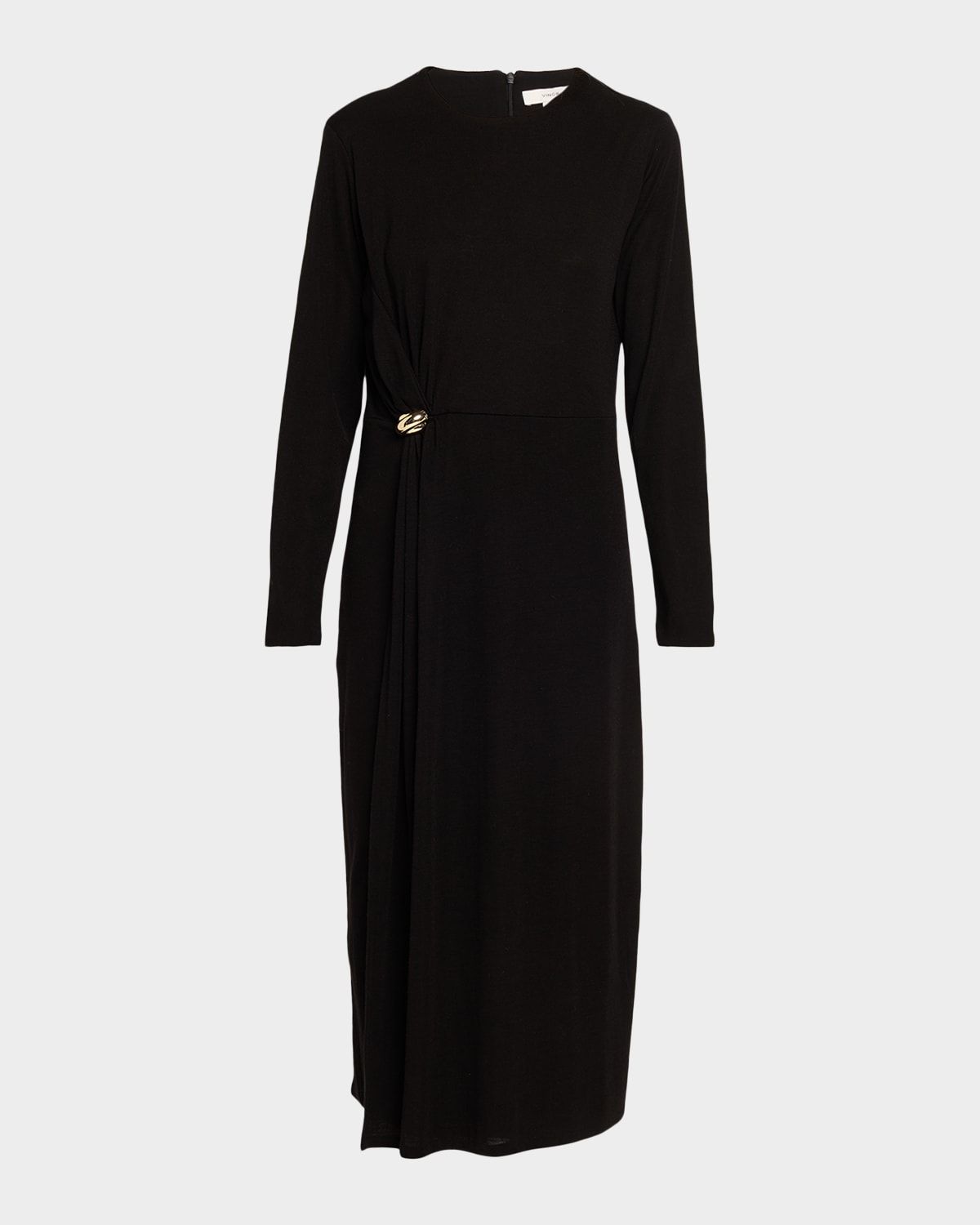 Long-Sleeve Draped Midi Dress