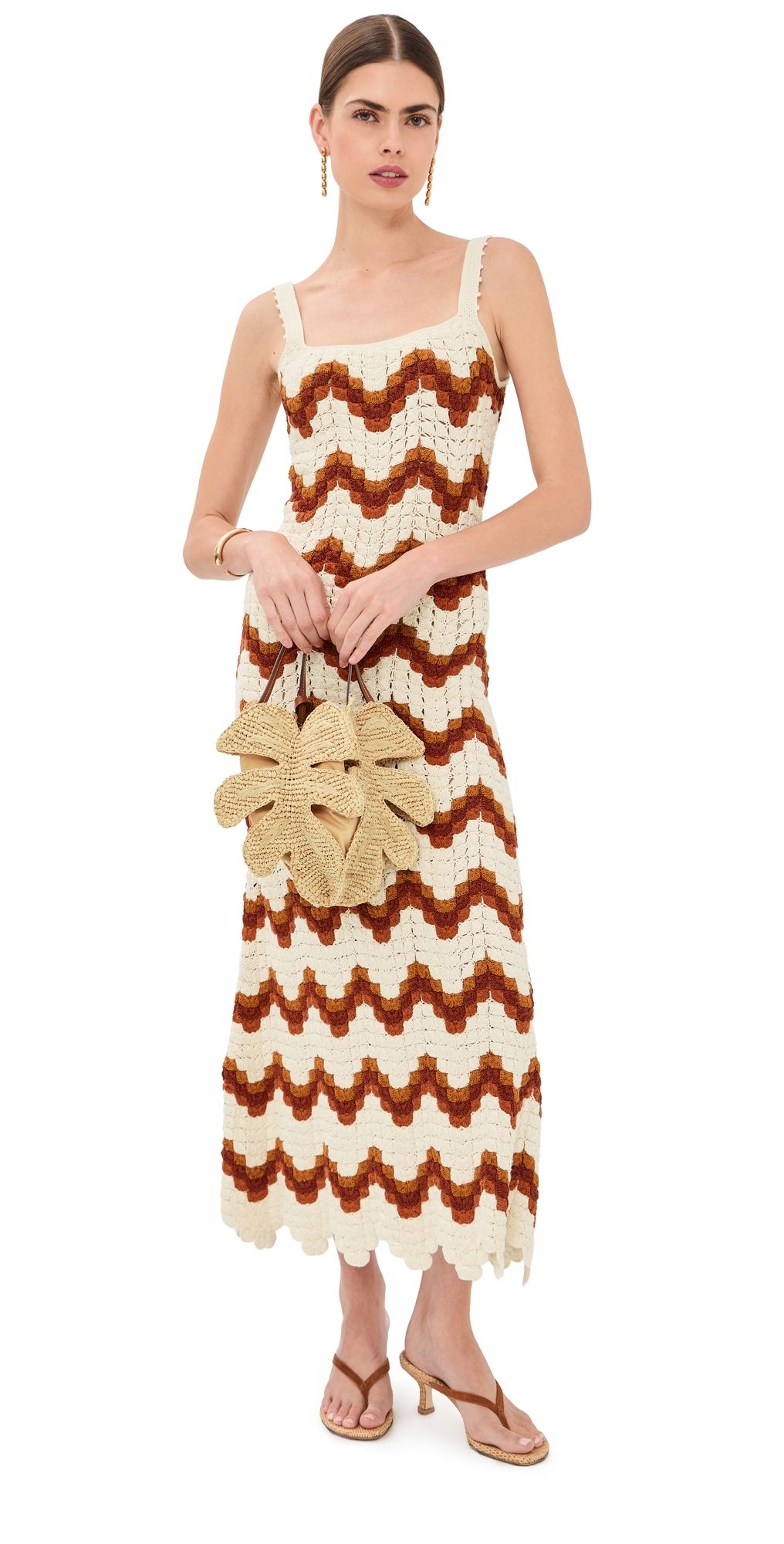 ESCVDO Marea Crochet Maxi Dress Ivory/Tobacco M