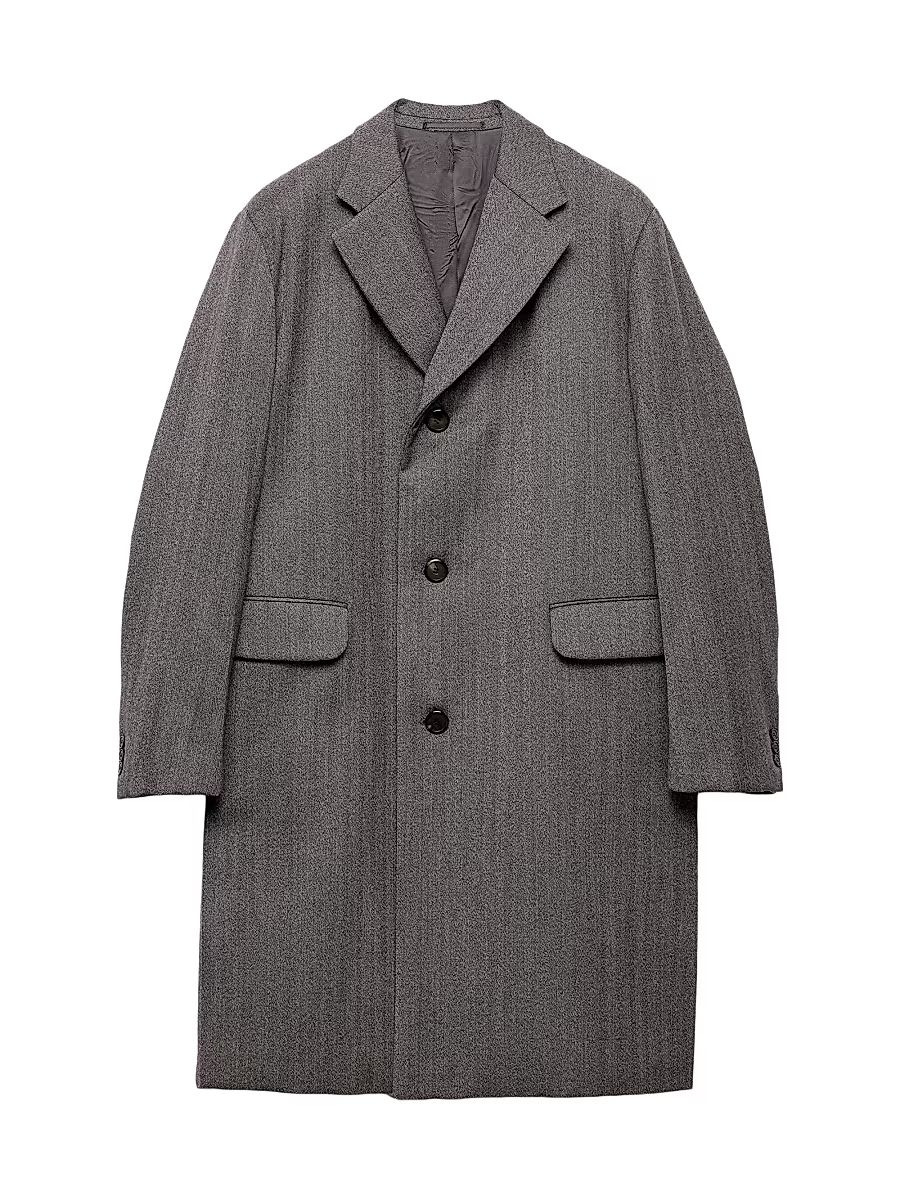 Men's Single-Breasted Wool Coat - Grey - Size 36