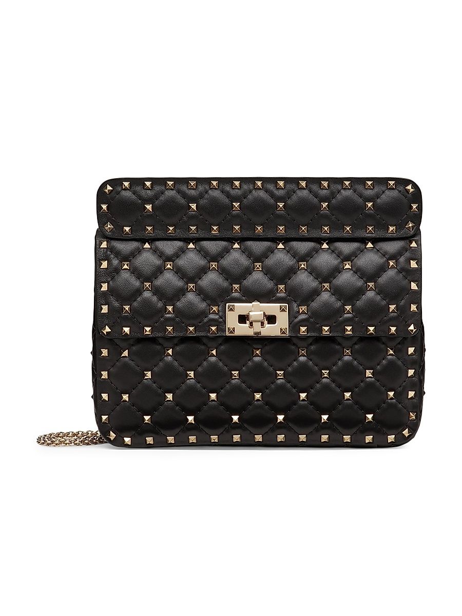 Women's Medium Nappa Rockstud Spike Shoulder Bag - Black