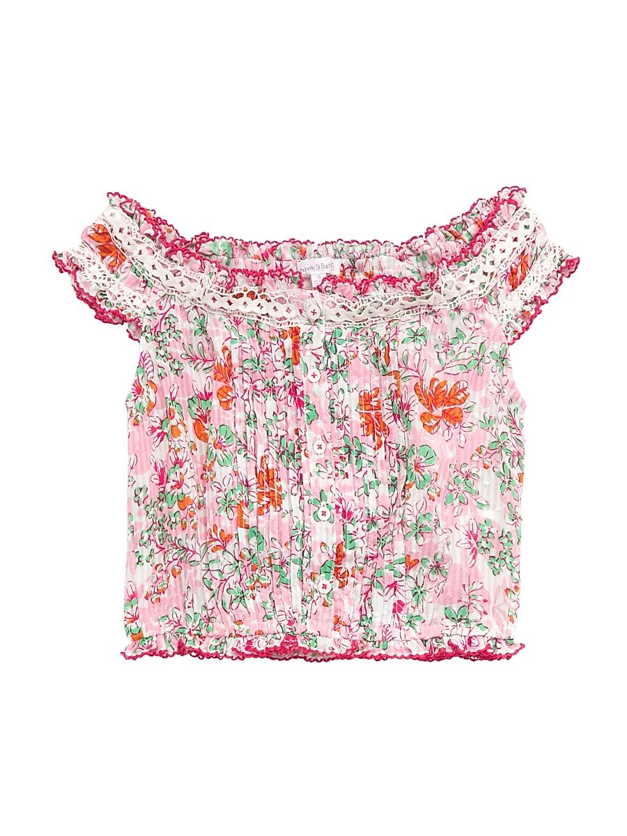 Little Girl's & Girl's Alba Floral Cotton Off-The-Shoulder Top - Pink Sweet Liberty - Size 10