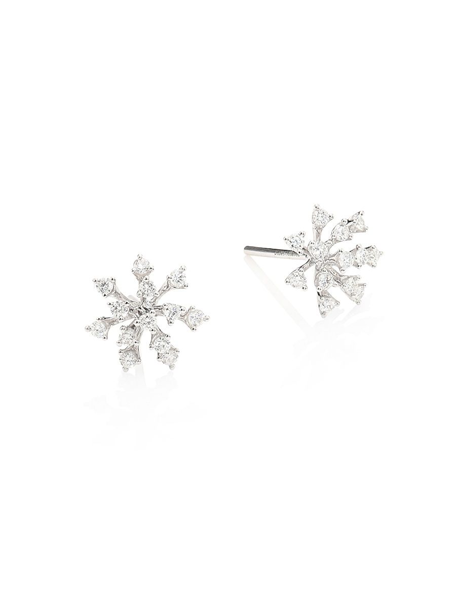 Women's Modern Diamond & 18K White Gold Stud Earrings - Gold