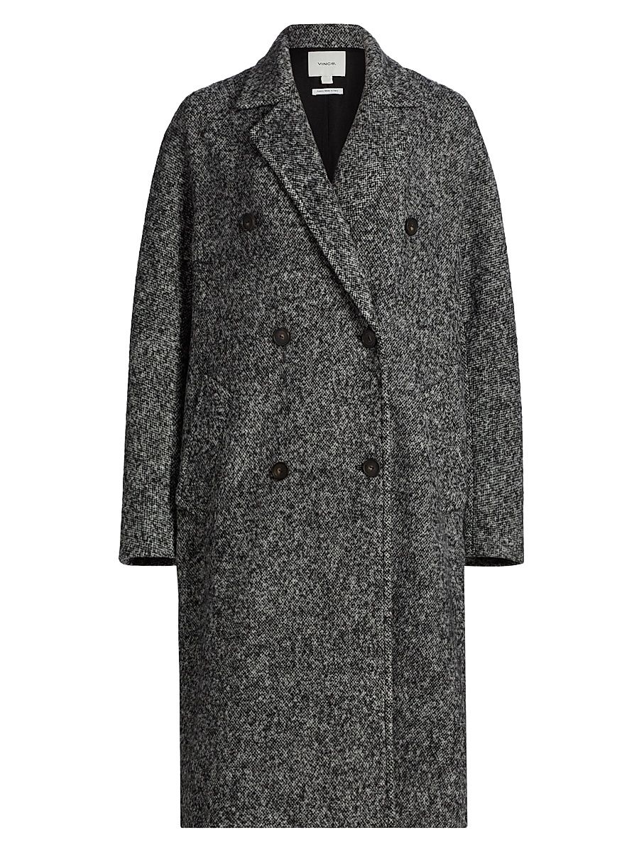 Women's Wool-Blend Double-Breasted Long Overcoat - Greystone - Size XL