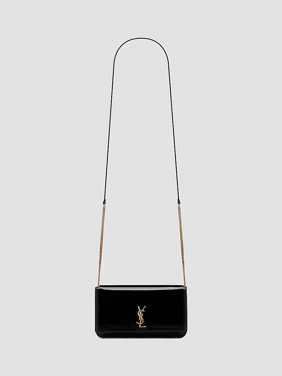 Saint Laurent Women's Cassandre Phone Holder in Patent Leather - Black