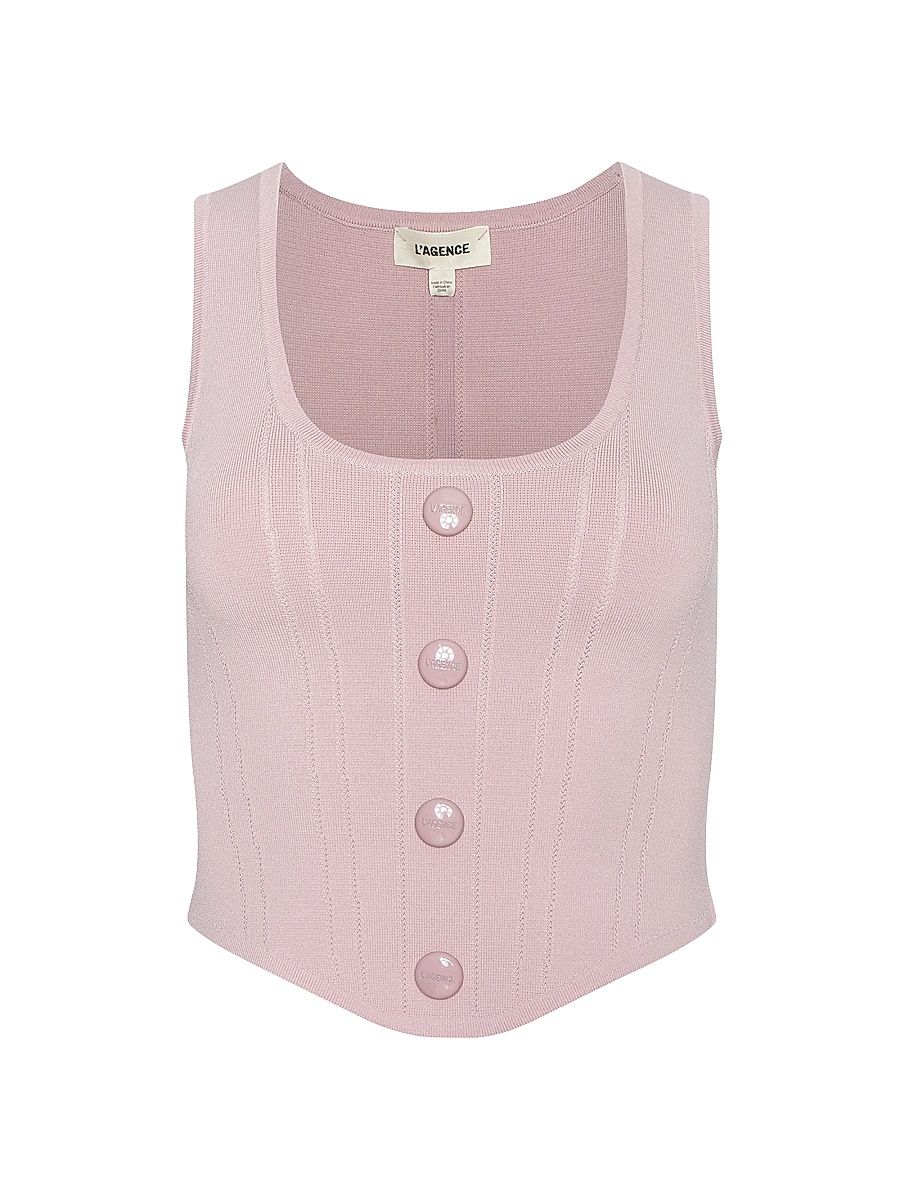 Women's Dove Knit Scoopneck Corset Top - Misty Rose - Size Medium