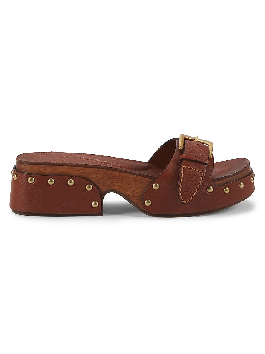 Women's Alight 40MM Studded Leather Platform Mules - Pecan - Size 6