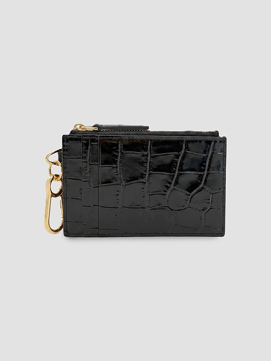 Women's Croc-Embossed Leather Card Holder - Black