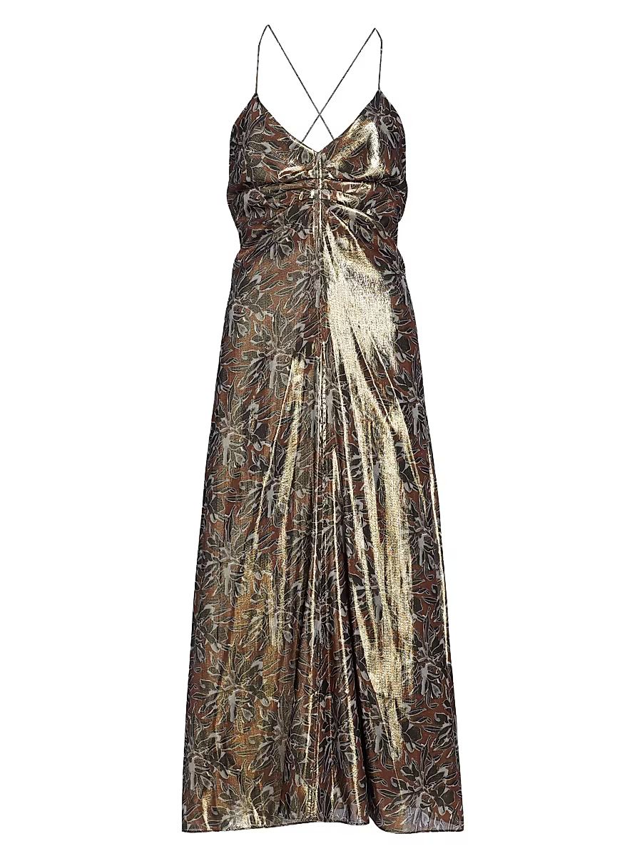 Women's Meredith Metallic Silk-Blend Midi-Dress - Espresso Multi - Size 4