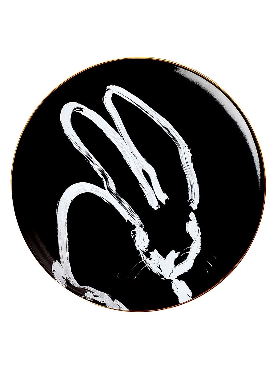 Rabbit Run 14K-Gold-Rim Stoneware Dinner Plate - Black