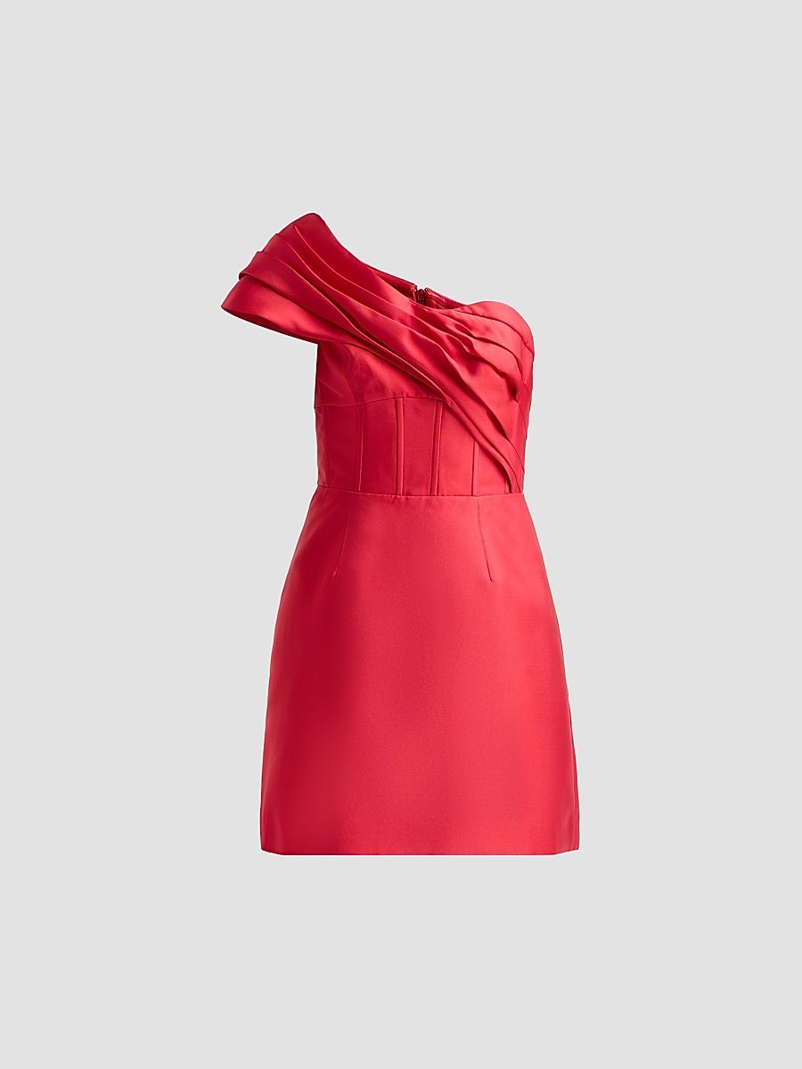 Women's Esmeralda One-Shoulder Mini Dress - Red - Size 12