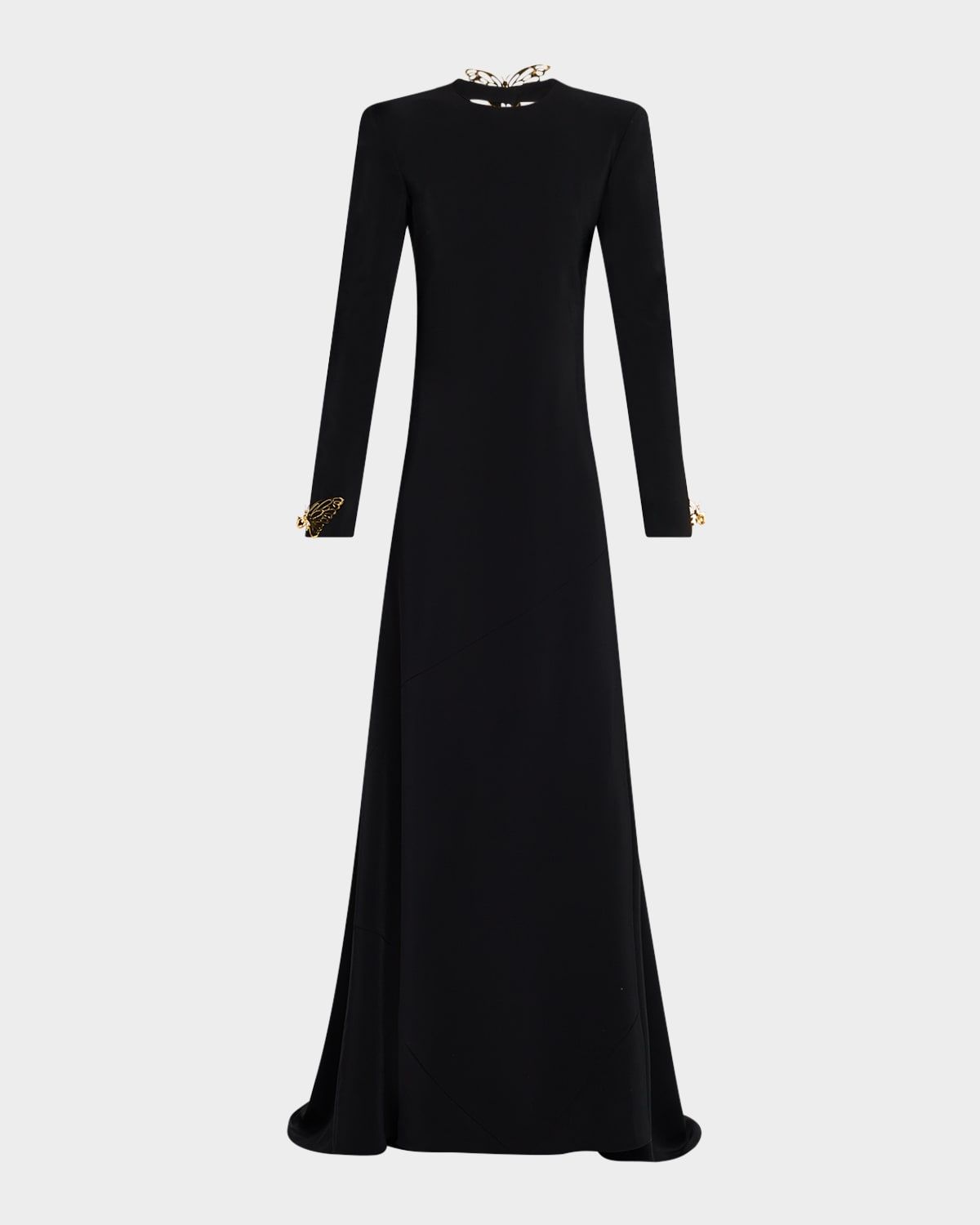 Long-Sleeve Keyhole Back Gown with Butterfly Details