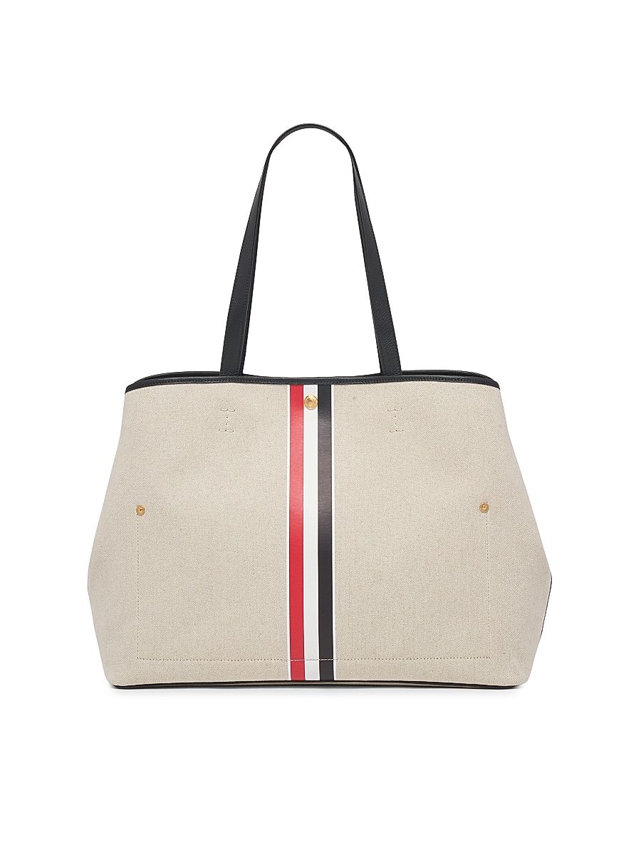 Men's Striped Canvas Horizontal Tote Bag - Black