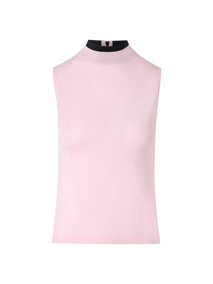 Women's Mock Turtleneck Sleeveless Wool Top - Rose Black - Size 16