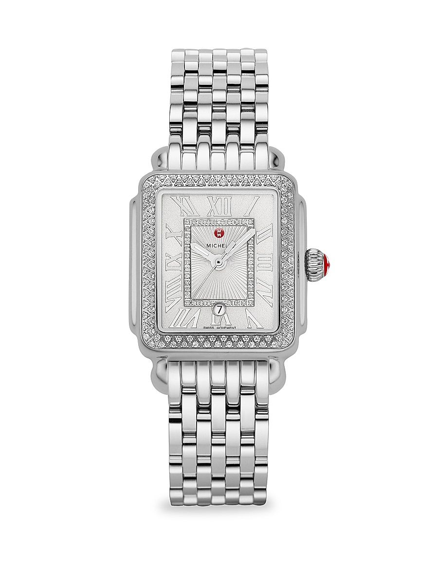 Women's Deco Madison Mid Stainless-Steel Diamond Bracelet Watch - Silver