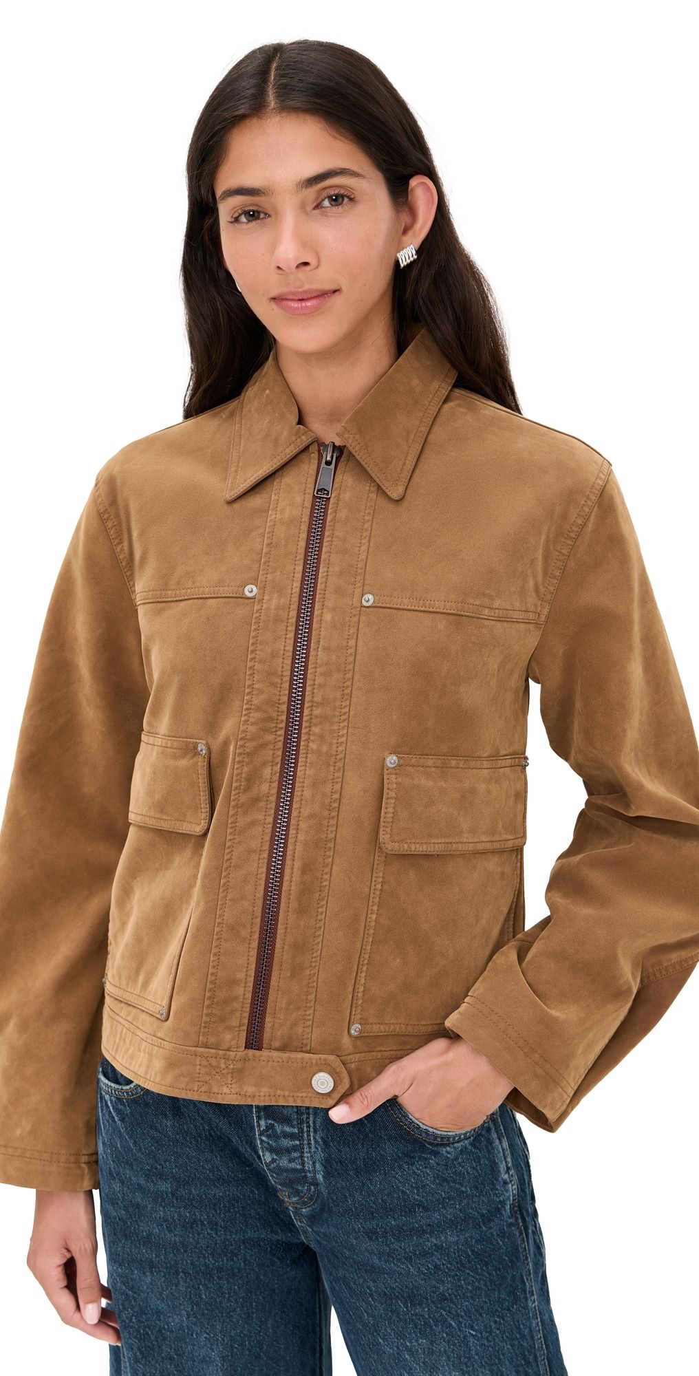 Free People Blair Faux Suede Jacket Caramel Cafe XS