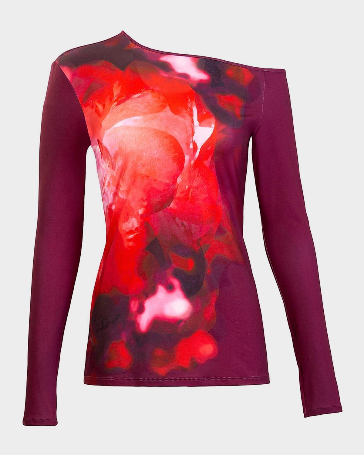 Sabra Watercolor Jersey Off-The-Shoulder Blouse