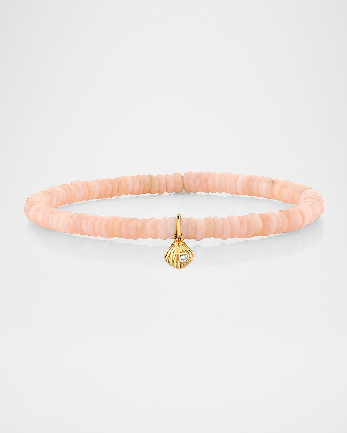 14K Tiny Clam Shell Diamond Charm on Pink Opal Bracelet