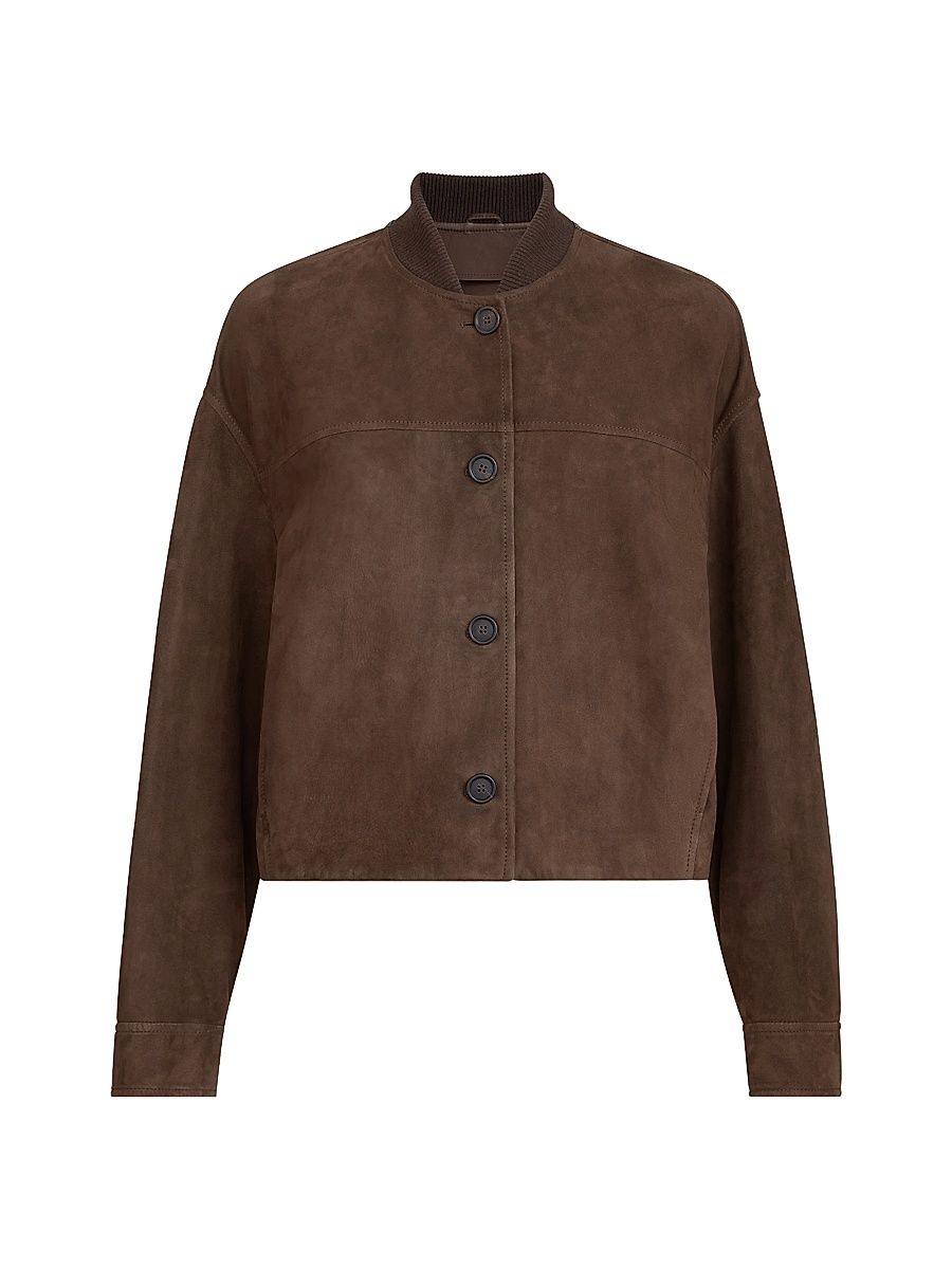 Women's Couture Suede Outerwear Jacket with Monili - Pine Cone Brown - Size 4