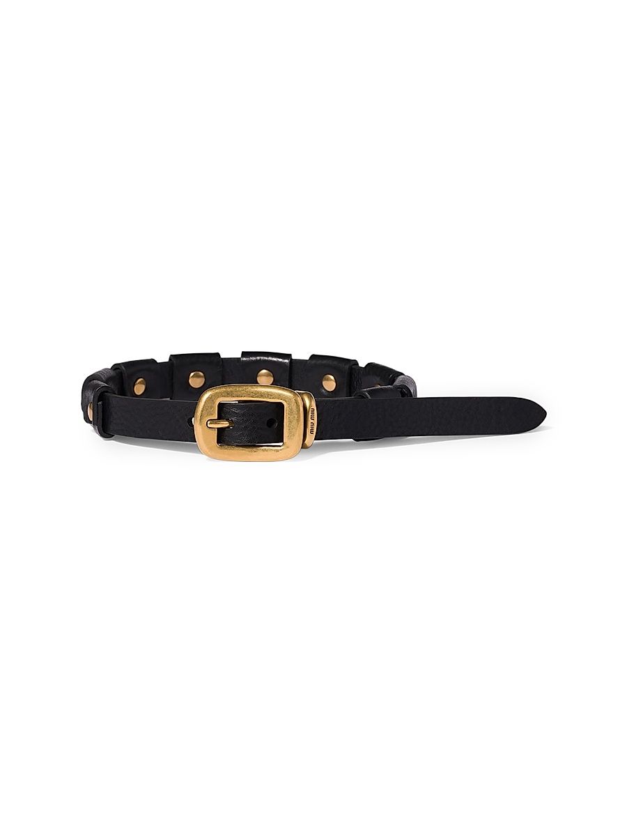 Women's Leather Bracelet with Buckle - Black