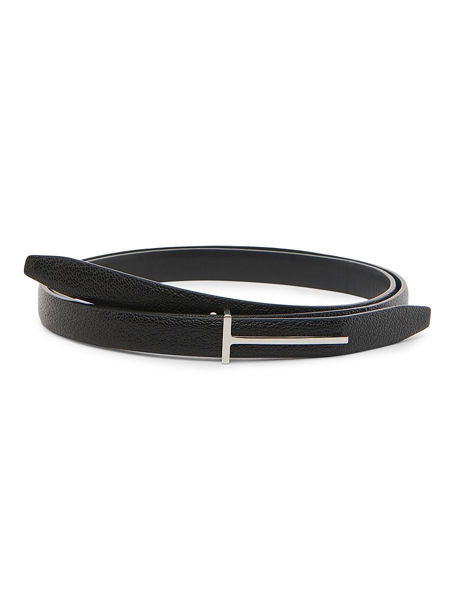 Men's T Leather Belt - Black - Size 34