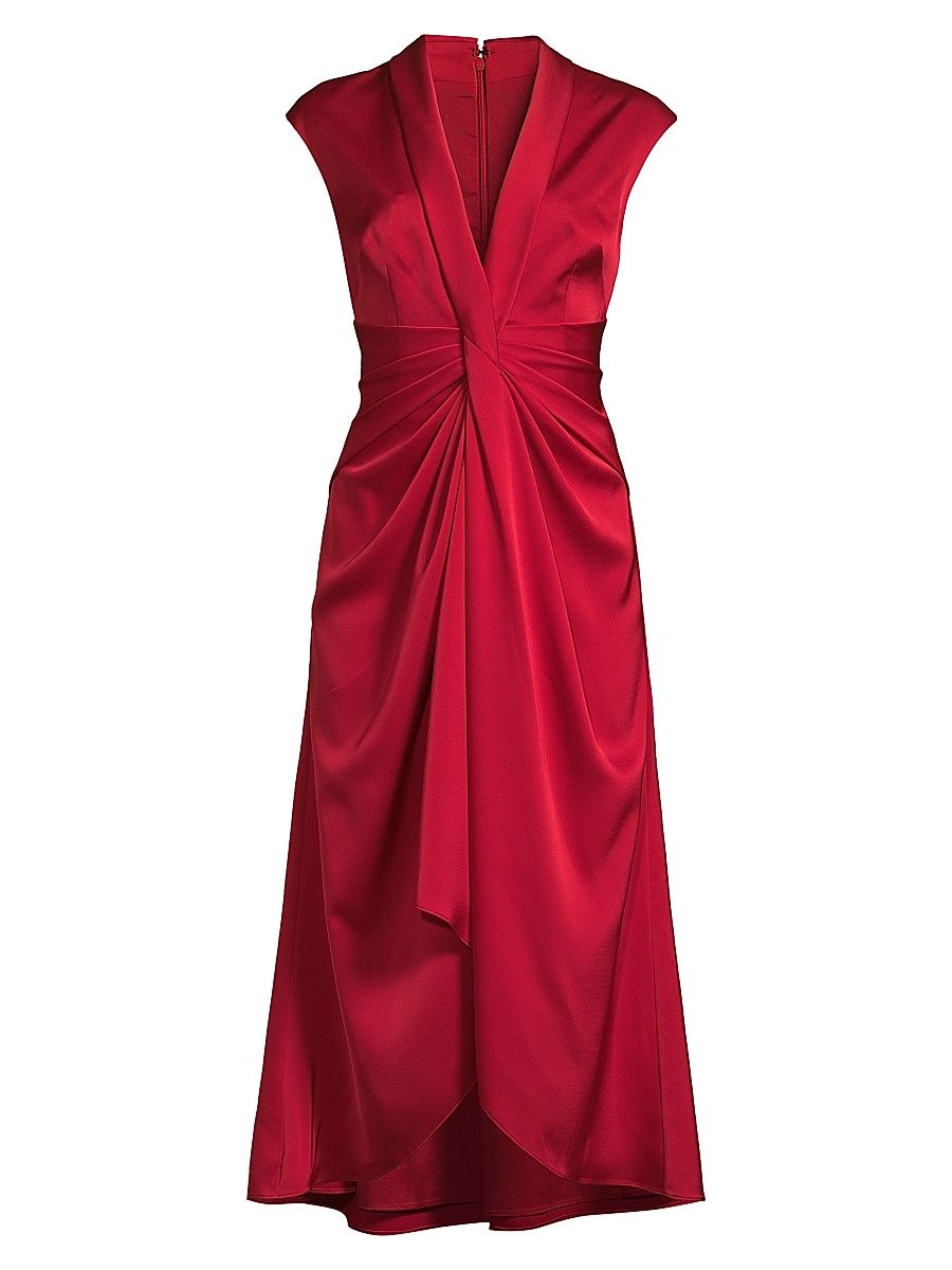 Women's Twist-Front Satin Midi-Dress - Red - Size 14
