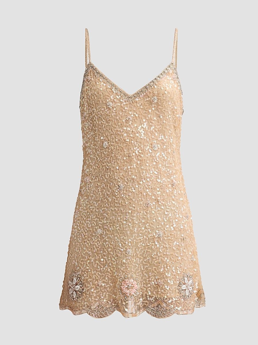 Women's Lyrica Embellished Mini Dress - Sunlit Sand - Size 6