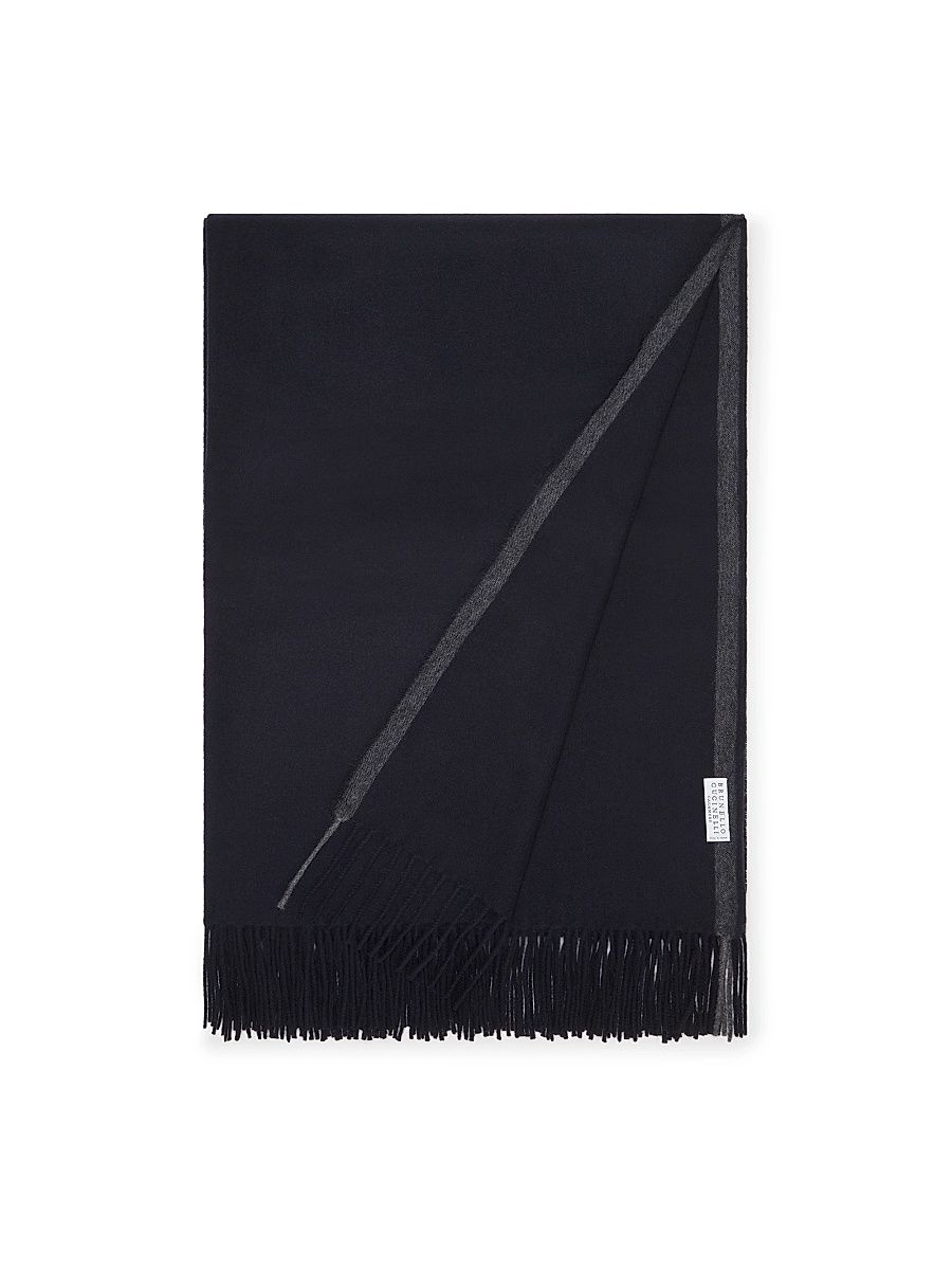 Cashmere Travel Throw with Selvedge and Fringe - Cool Beige