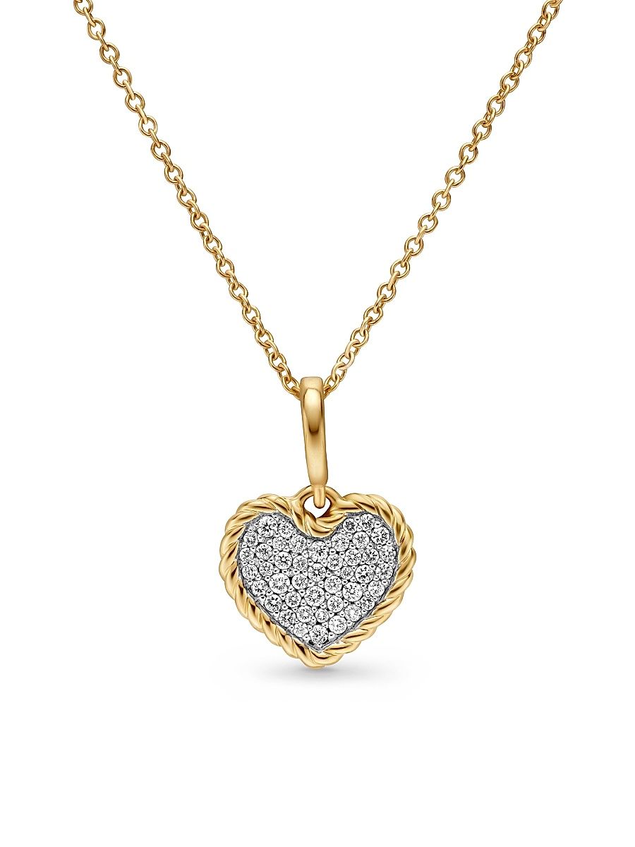 Women's Cable Collectibles Pavé Plate Heart Necklace in 18K Yellow Gold with Diamonds - Diamond - Size 18