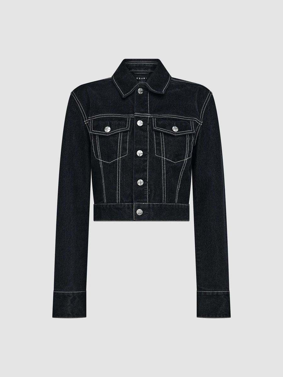 Ksubi Women's Slim-Fit Flocked Denim Trucker Jacket - Black - Size XS