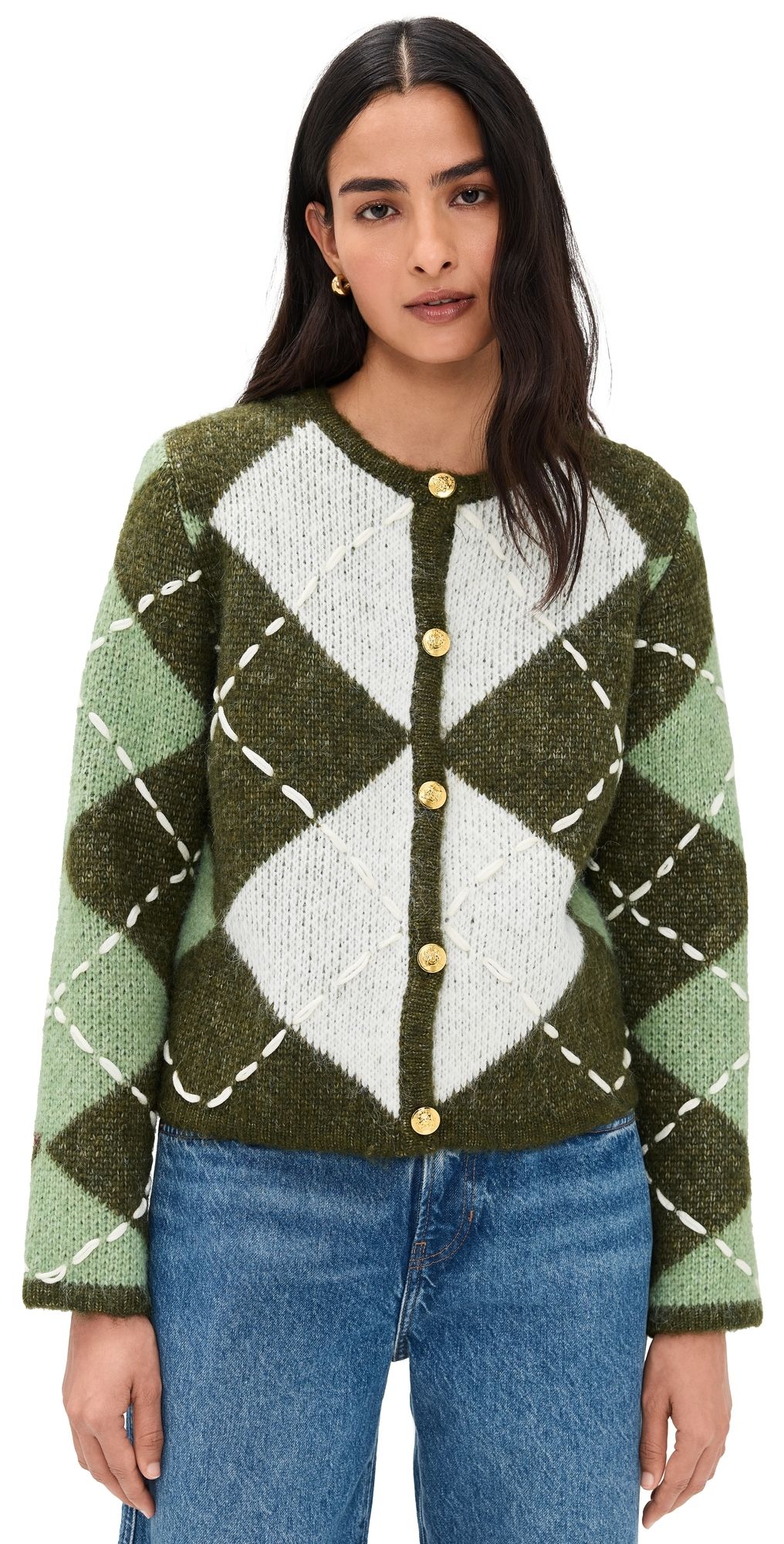 English Factory Argyle Cardigan Green XS