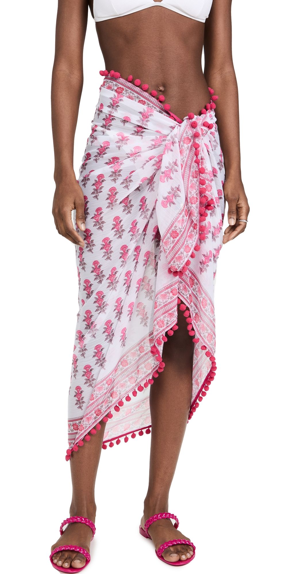 Playa Lucila Border Print Sarong Pink One Size